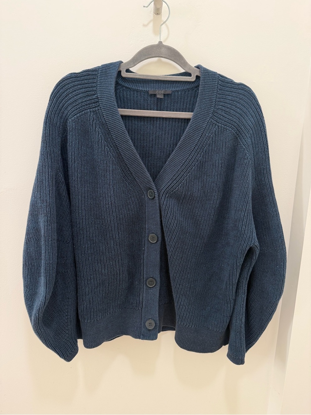 COS Navy Blue Ribbed Button-Front Cardigan